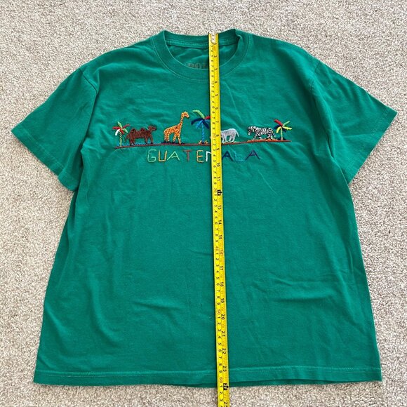 Emerald Green Embroidered Guatemala & Animals Cotton Tshirt Large - Picture 7 of 7